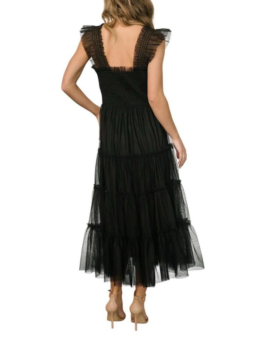 Baltic Born Black Tiered Tulle Midi Dress - Picture 3 of 8